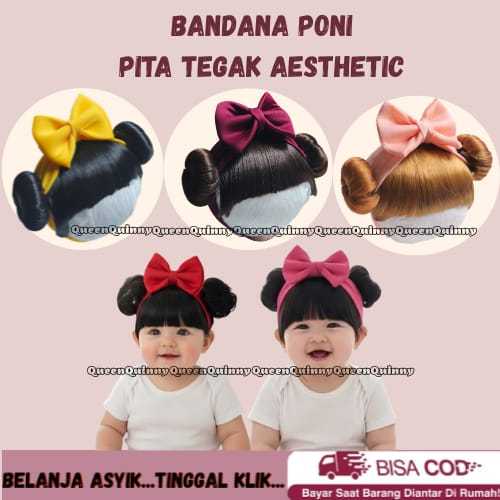 QUEENS BANDANA WIG BANGS สไตล์เกาหลี / CHILDRENS BANDANA HAIR BANGS BUN / CHILDRENS WIG HEADSET 0-2 
