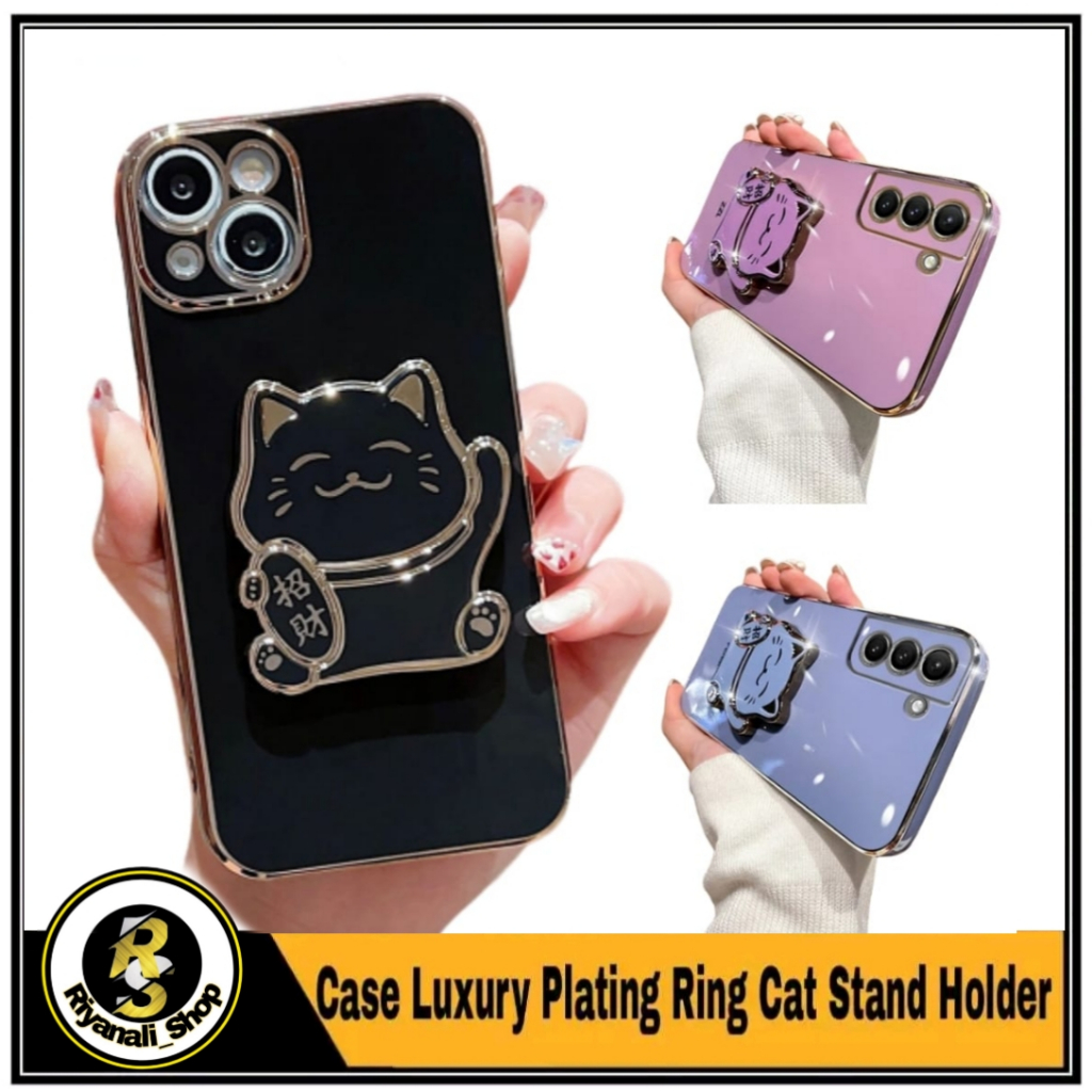 เคสชุบ REALME C71, C73 Casing Silicone Square Frame Folding Cat Stand
