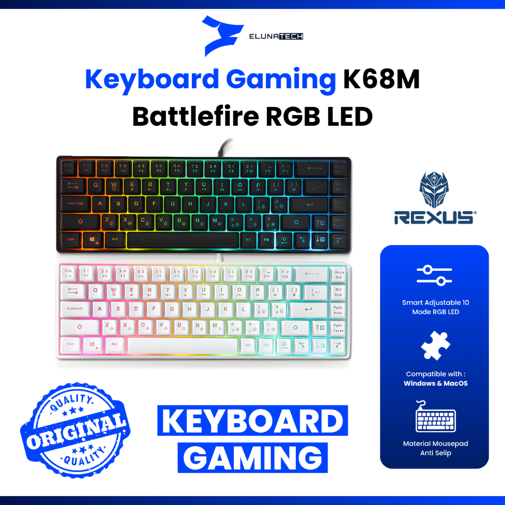 REXUS Battlefire K68m Gaming Keyboard - เข้ากันได้กับ Windows & Mac Smart Adjustable Led Product Ori