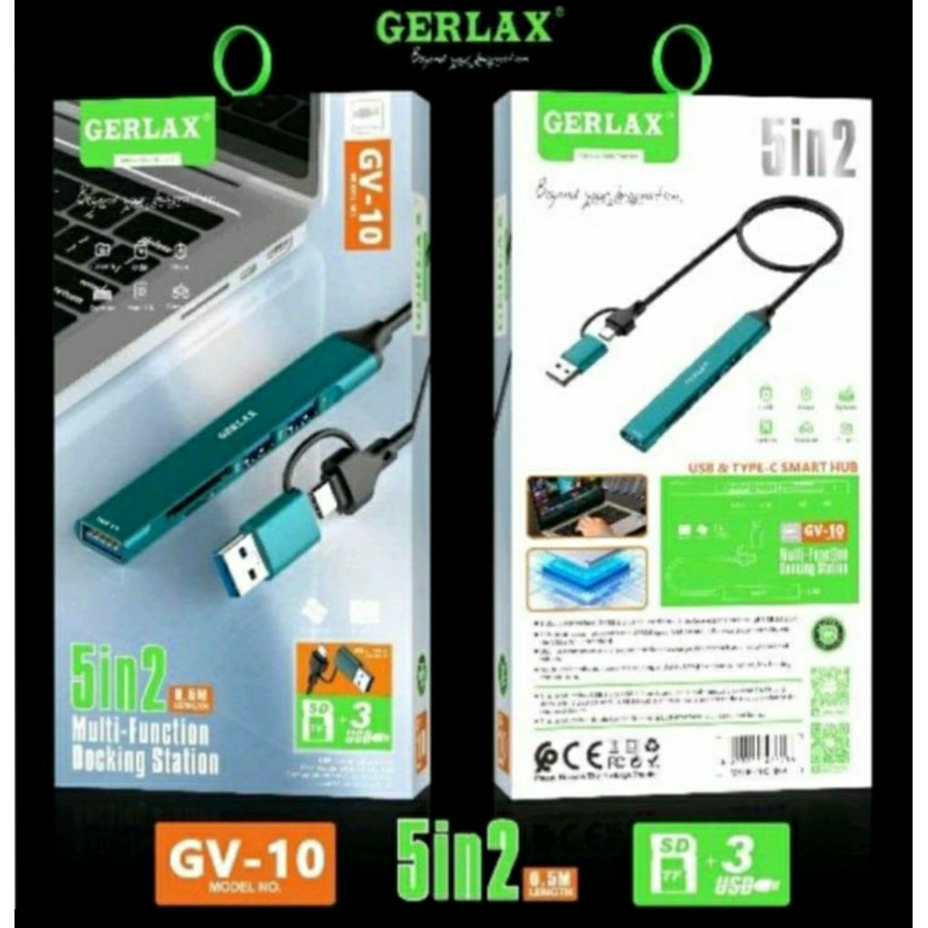 GERLAX GV10 USB Hub Docking สถานีมัลติฟังก์ชั่น 5in2 Usb C/USB 3.0 ถึง Card Reader 3 พอร์ต Usb A Hub