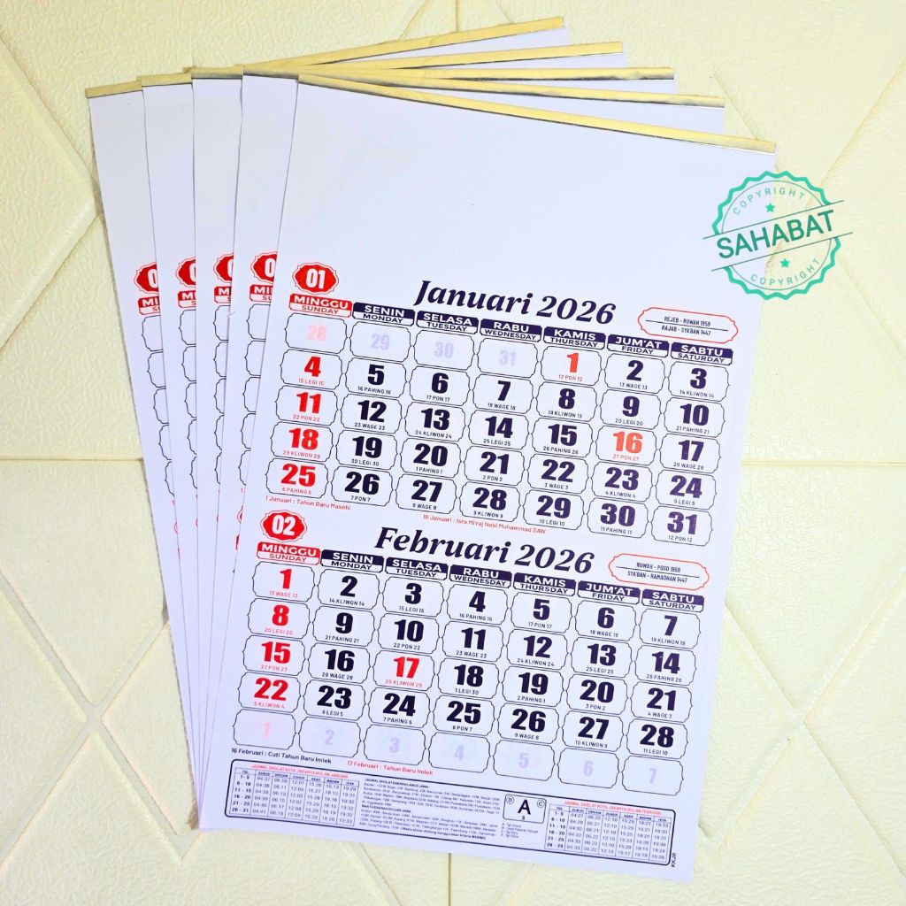 2-MONTH WORK CALENDAR GENERAL 6 แผ่น หรือ DWIWULAN 2026