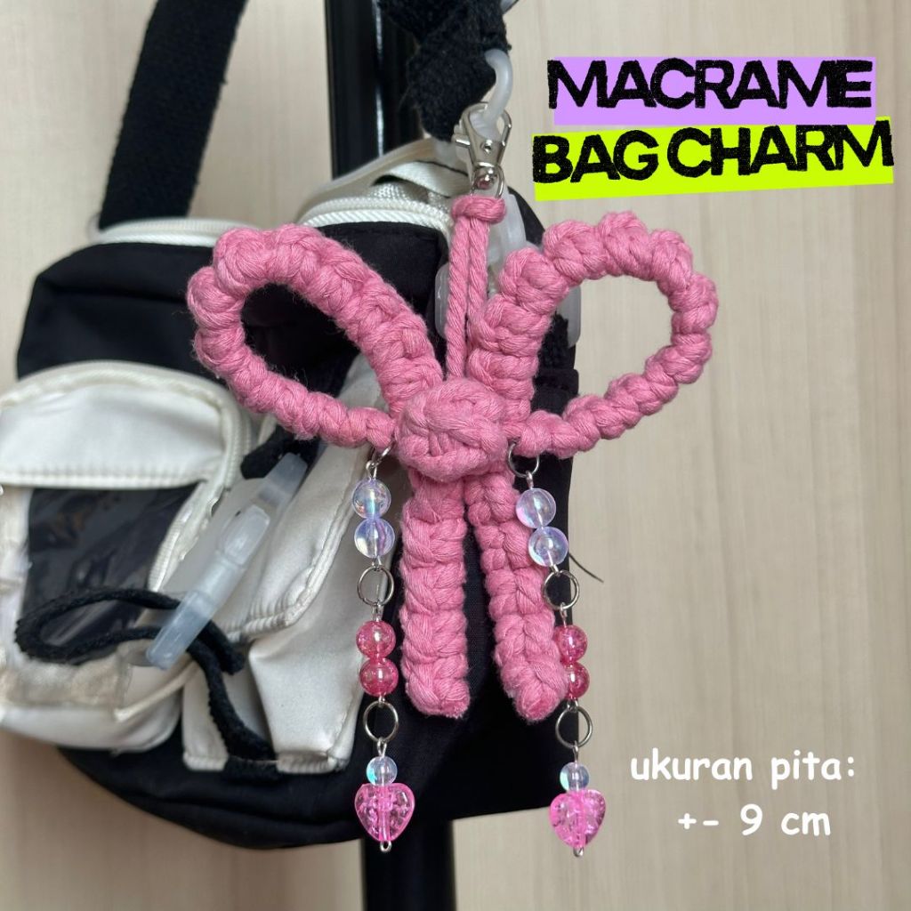 GUNDAN COQUETTE BAG CHARM MACRAME BAG HANGER BEADS RIBBON KEYCHAIN HANDMADE CUTE RIBBON