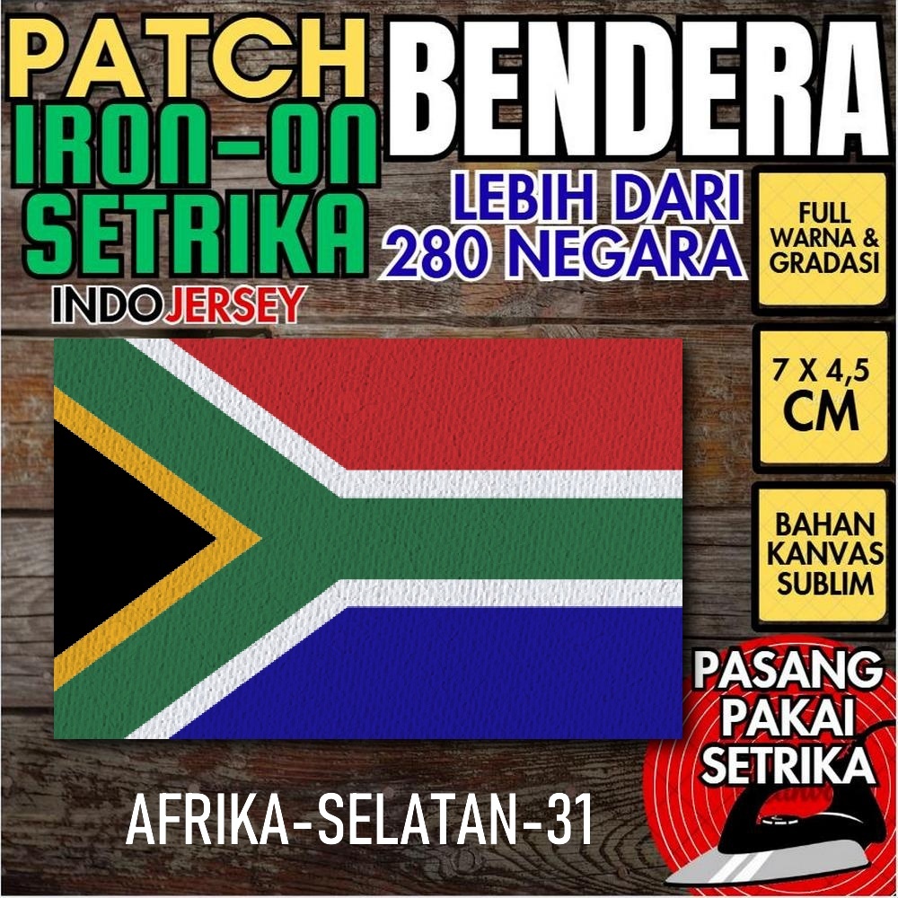 Indojersey Patch Flag SOUTH AFRICA AFRICA SOUTH AFSEL Iron-On Canvas Sublimation Square Box 7 x 4.5 