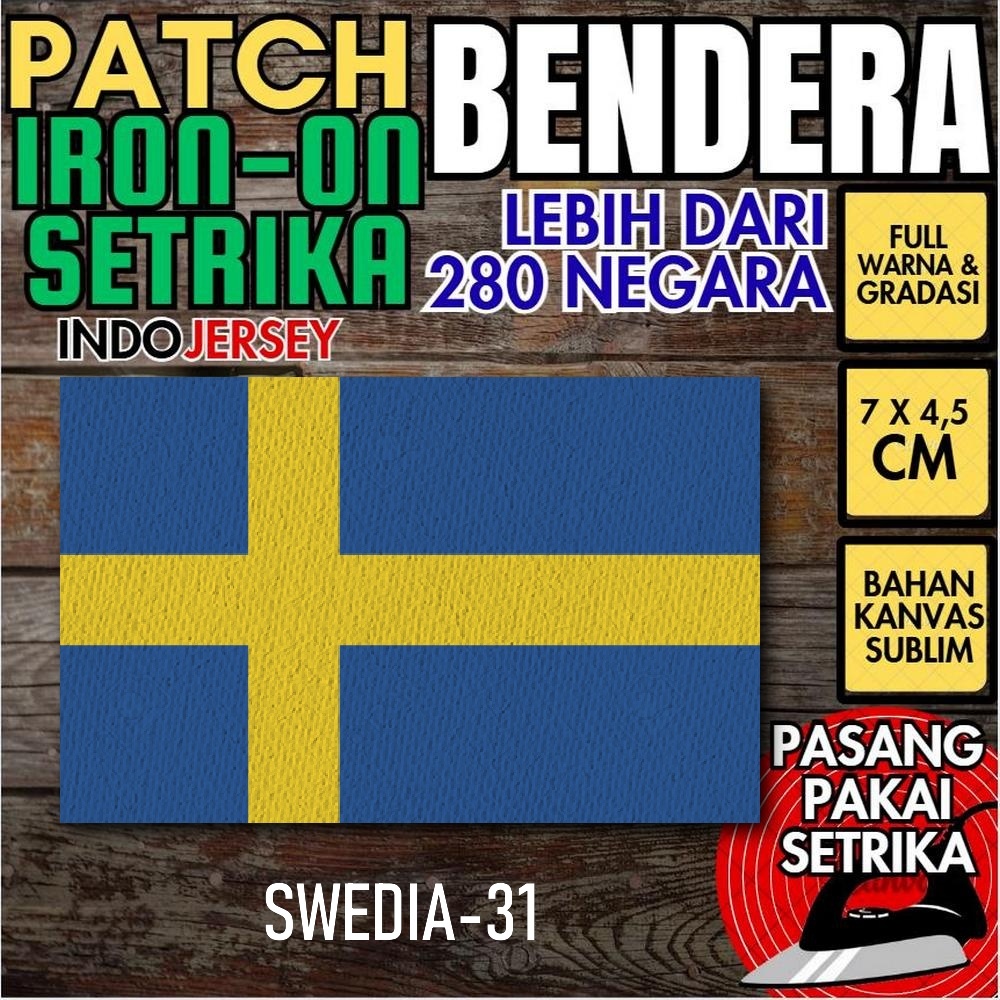 Indojersey SWEDEN SWEDEN ธง Patch Iron-On ผ้าใบระเหิดสแควร์กล่อง 7 x 4.5 ซม.เสื้อยืด Jersey แจ็คเก็ต