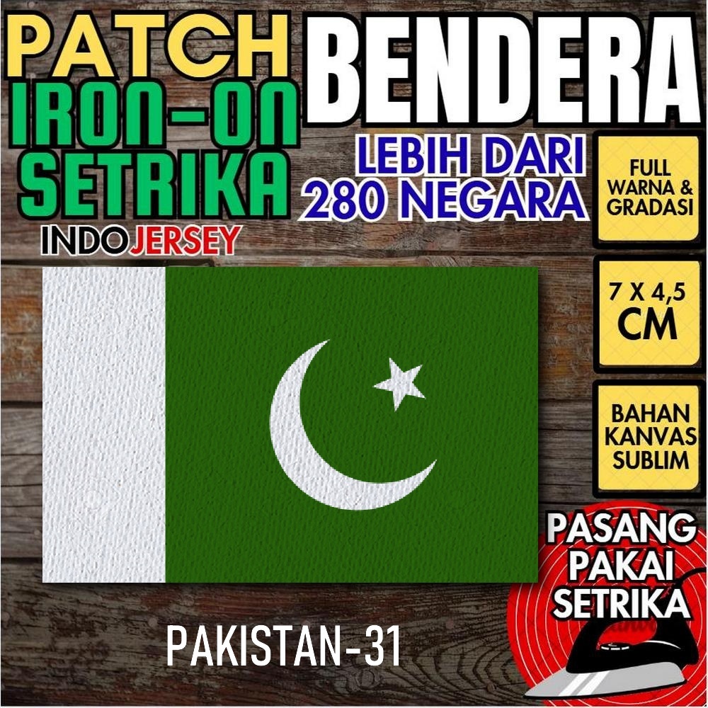 Indojersey Patch Flag PAKISTAN Iron-On Canvas Sublimation Square Box 7 x 4.5 ซม.เสื้อยืดJersey Jacke