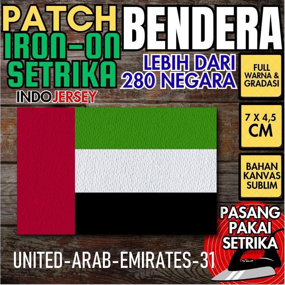 Indojersey Patch Flag UNITED ARAB EMIRATES UAE UAE Iron-On Canvas Sublimation Square Box 7 x 4.5 cm 