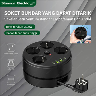 2500W Soket standar 8 In 1 Power Strip Power Socket Stop Kontak 4 * Colokan + 2 * USB + 2 * Type-C Dengan kabel ekstensi 2 Meter dapat ditarik dan disimpan