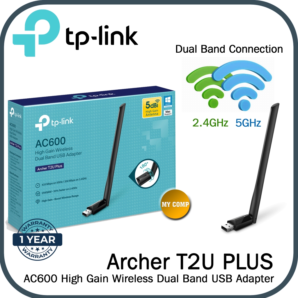 Tp-Link Archer T2U Plus High Gain Dual Band 2.4GHz และ 5GHz อะแดปเตอร์ USB ไร้สาย AC600 Dongle Wifi 