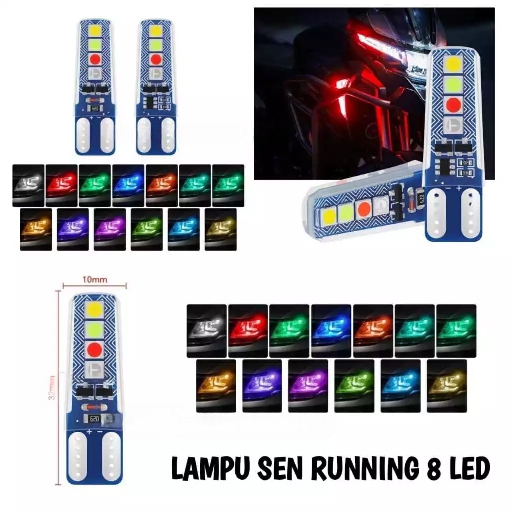 Jelly ไฟเลี้ยว 8 LED Running LED T10 4 สีวิ่ง 8 Rgb กระพริบ Dusk ไฟ T10 ไฟเลี้ยว