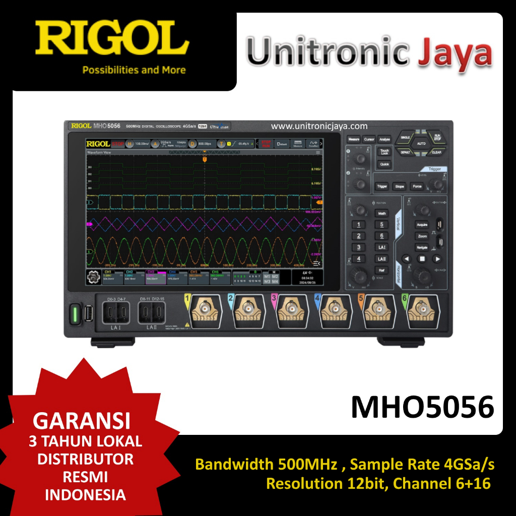 Rigol MHO5056 Digital Oscilloscope 6 CH พร้อม 500 MHz Bandwidth, อัตราตัวอย่าง 4 GSa/s, 12 บิต A/D C