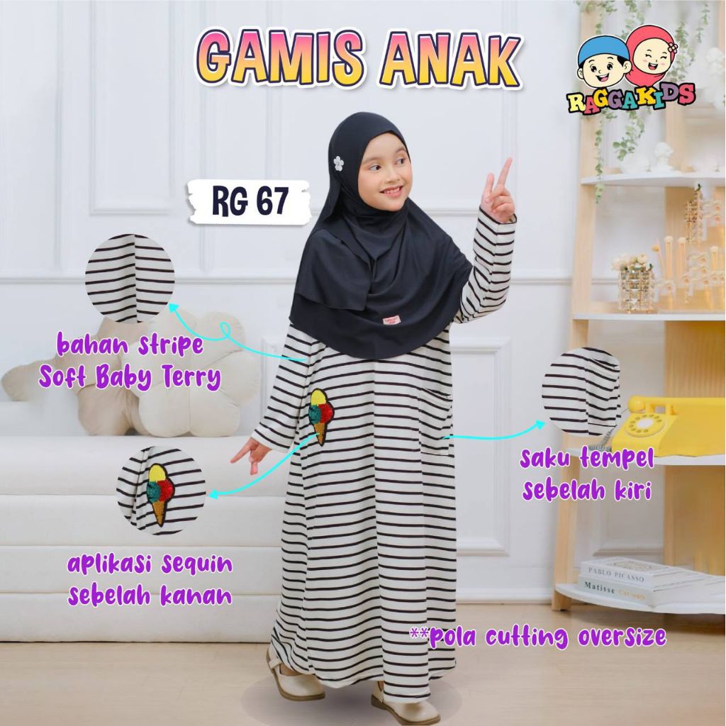 Ragga kids - Gamis สําหรับเด็ก - Gamis ลายทาง - Rg67 Stripe Gamis
