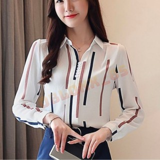 #Kemeja Bluse Wanita motif garis Stripe Lengan Panjang best seller/Kemeja Kasual Terbaru/Atasan Wanita Motif Garis