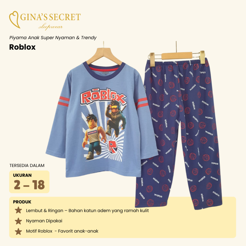 ชุดนอนเด็กผู้ชาย // Roblox - Ginas Secret - ไซส์ 2 -18