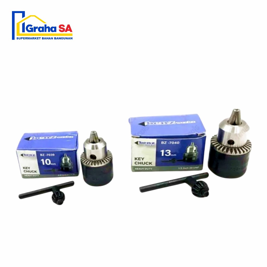 BENZ DRILL CHUCK AND KEY 10 MM (3/8X24) (BZ-7039) / 13 MM (1/2X20) (BZ-7040)