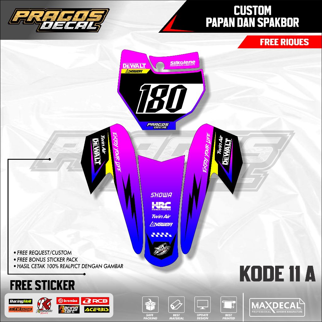 PRAGOS DECAL STICKER CUSTOM START หมายเลขจานและFENDER ALL BODY YZ85NEW KTM CRF RMZ GORDON การออกแบบล