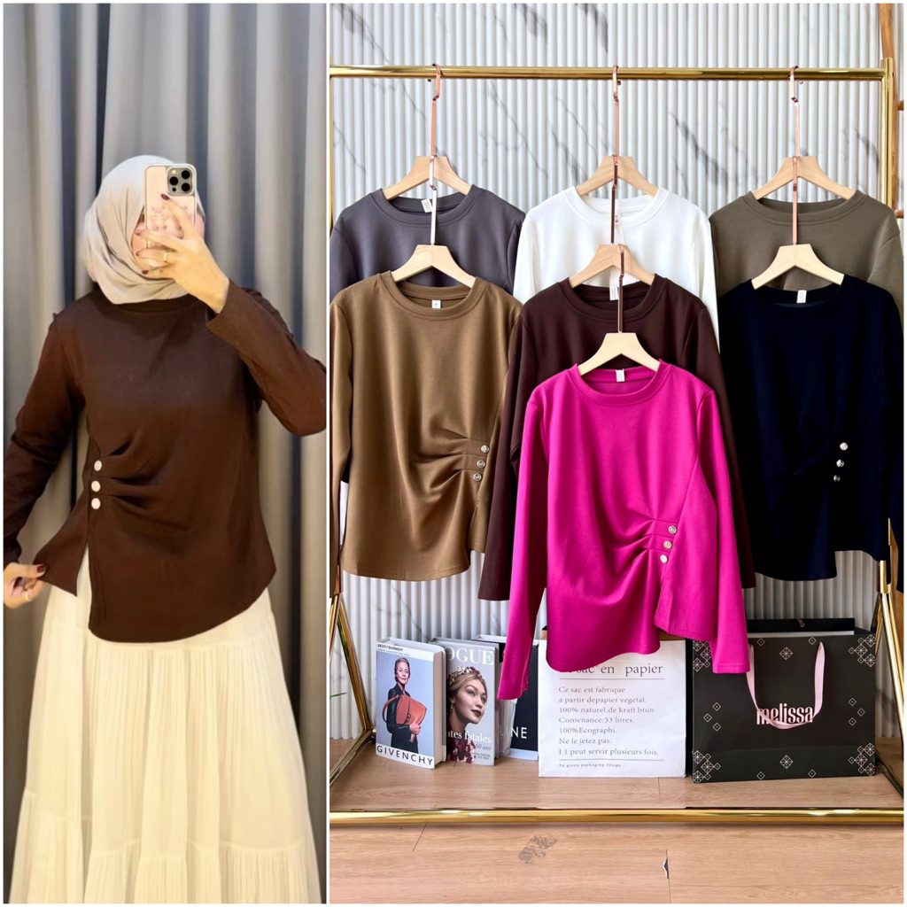 TATAOS BANGKOK YUNARA BLOUSE ปุ่ม TRIPLE KERUT SMOCK TAG LABEL BABYTERRY นําเข้า