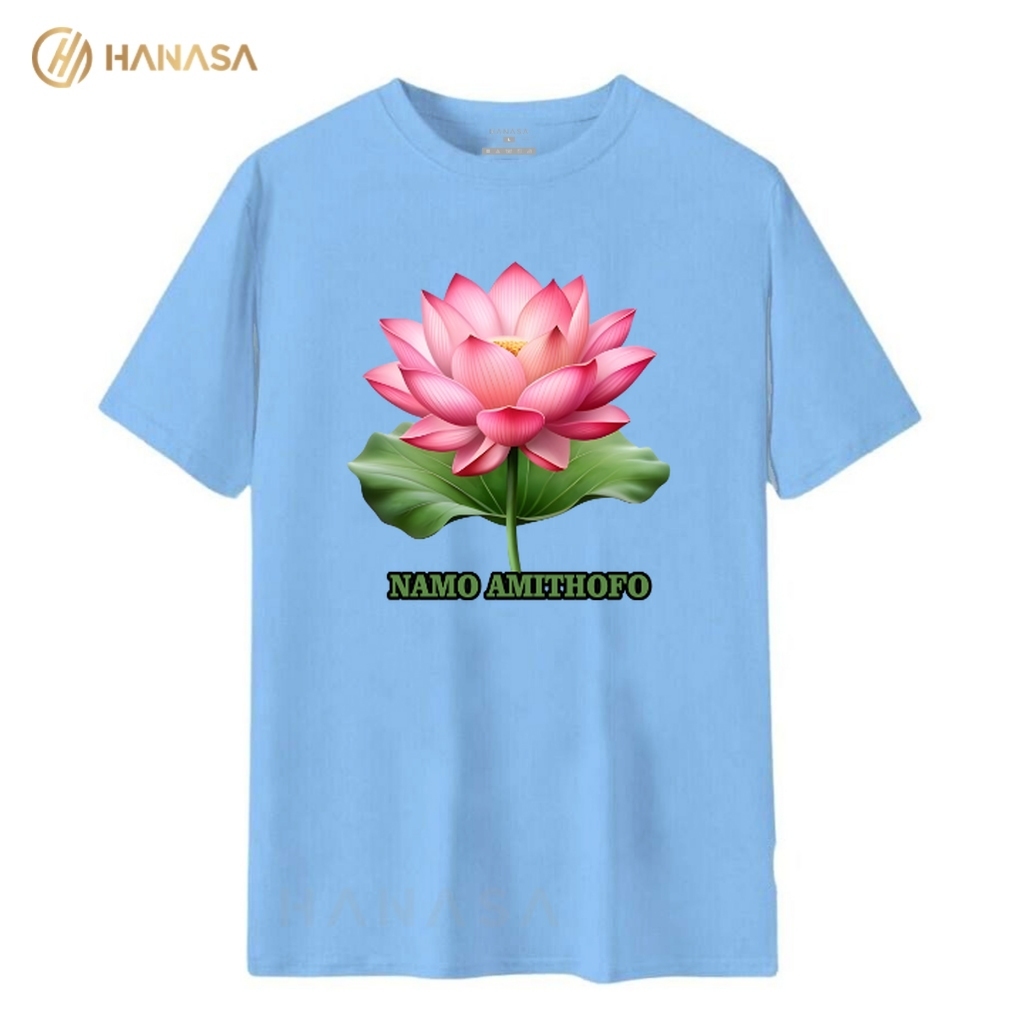 HANASA เสื้อยืดผู้หญิง Buddha Lotus Flower Namo Amithofo พิมพ์ DTF100% Cotton Combed