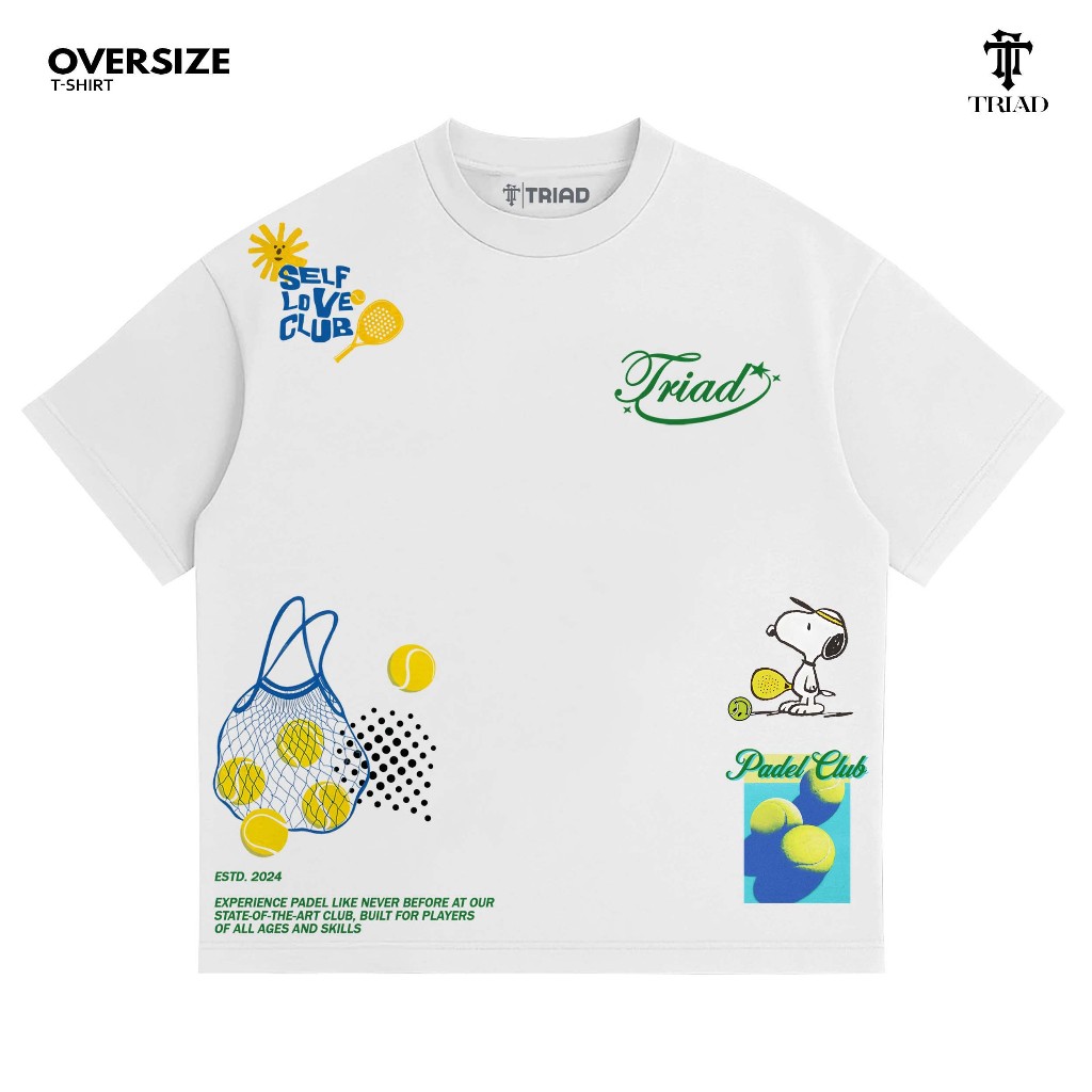 Triad เสื้อยืดขนาดใหญ่ Padel สีขาว Unisex I Cotton Combed 24s I เสื้อเทนนิสกอล์ฟ I A9403 สีขาว Overs