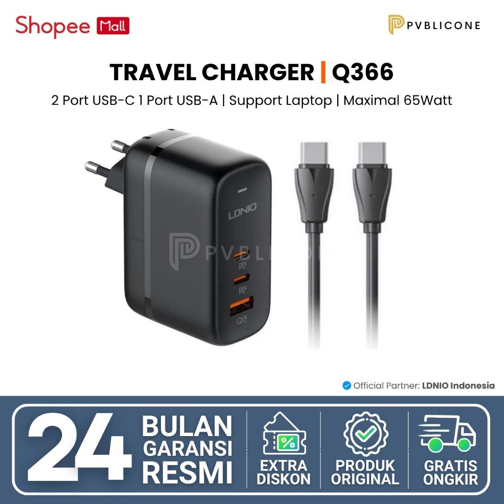 LDNIO Q366 Travel Charger Adapter 65W GaN tech Super Fast Charger