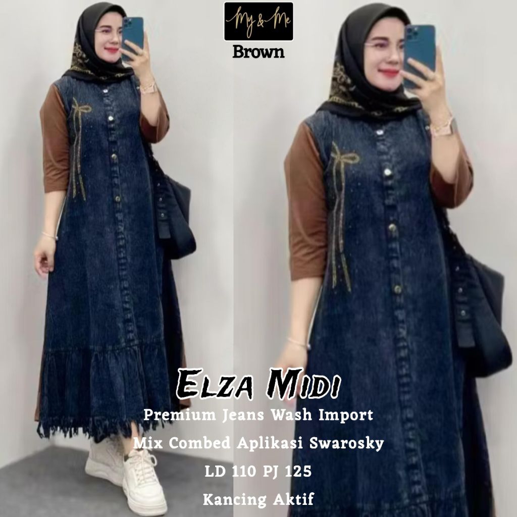 ELZA MIDI DRESS ORIGINAL BY MY&ME // GAMIS JEANS MIX COMBAD เสื้อยืด SWAROVSKI MOTIF