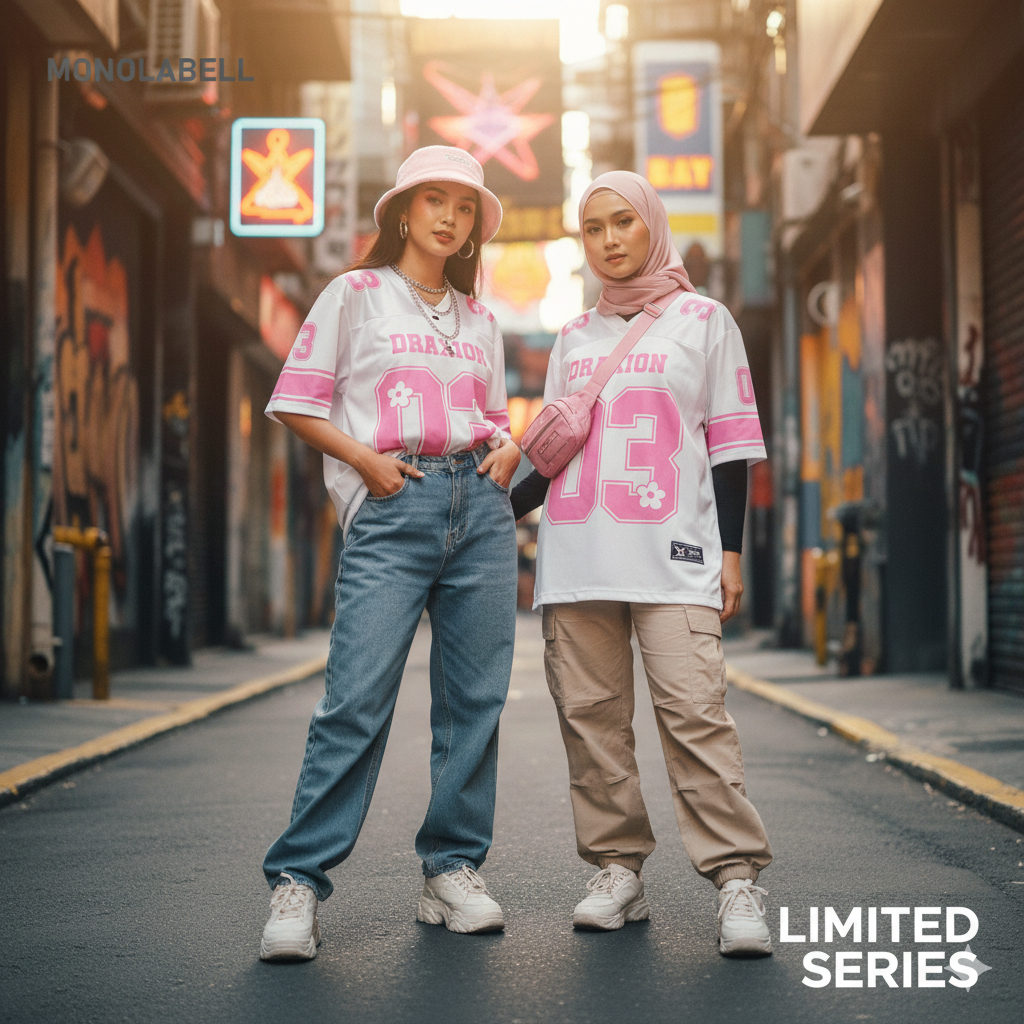 MONO LABELL Womens Vintage Oversize Jersey Number Hockey Boxi Fit Casual REtro Rugby Premium