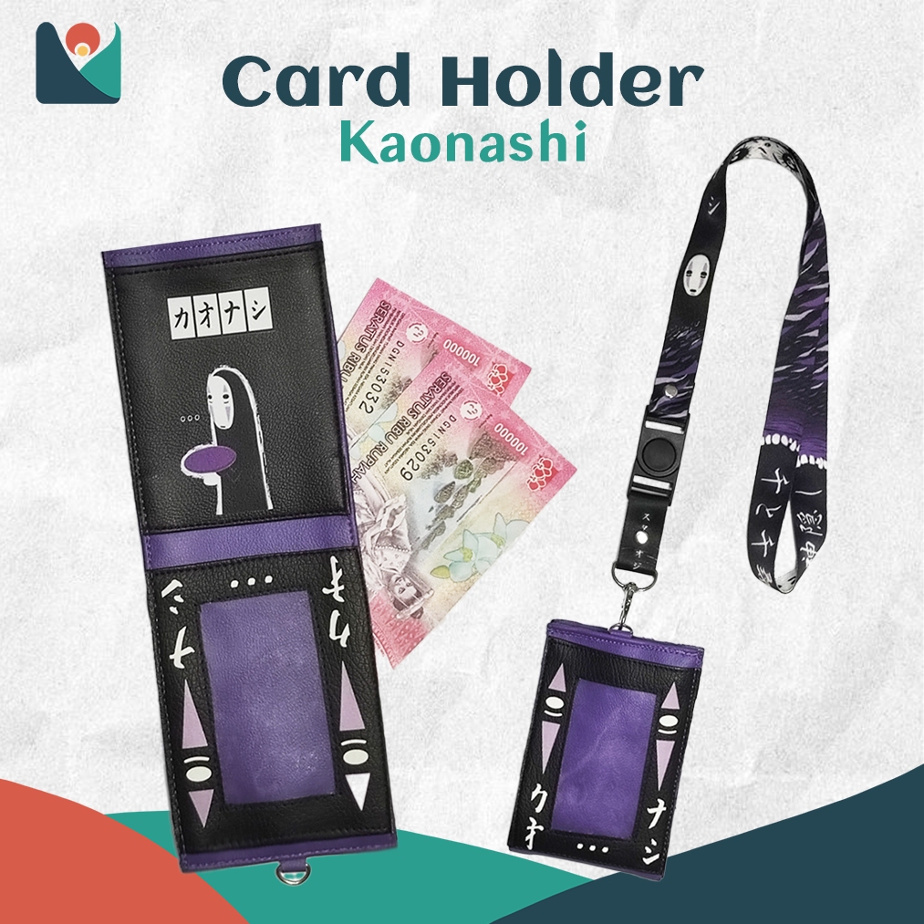 LOKAL CARD HOLDER + ธีม LANYARD Kaonashi / ไม่มีสตูดิโอใบหน้า Ghibli | กระเป๋าใส่บัตรผ้าแคนวาสมัลติฟ