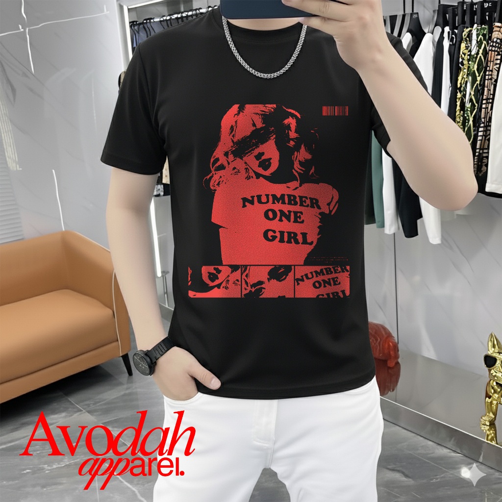 AVODAH Mens Distro T-Shirt List "NUMBER ONE GIRL" Regular Mens and Womens Couple Short Sleeve Cotton