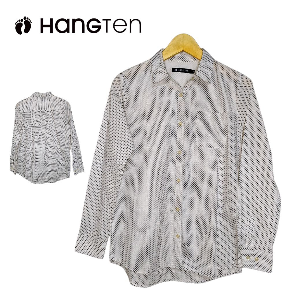 HANG TEN Polka Dot เสื้อเชิ้ตผ้าฝ้ายสีขาวแขนยาวขนาด S