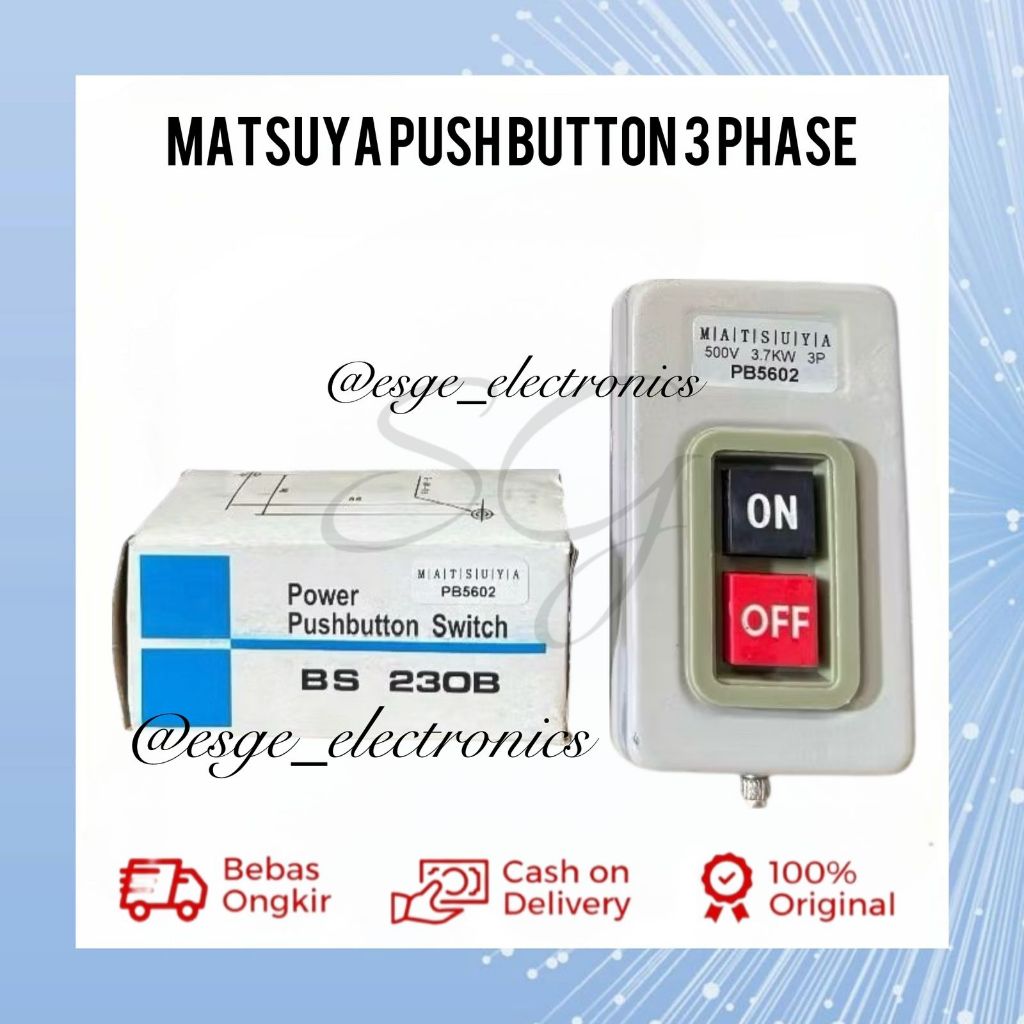 ORIGINAL POWER PUSH BUTTON ON-OFF BS 230B 3 MATSUYA BS230B 30A SWITCH PUSH BUTTON 3P