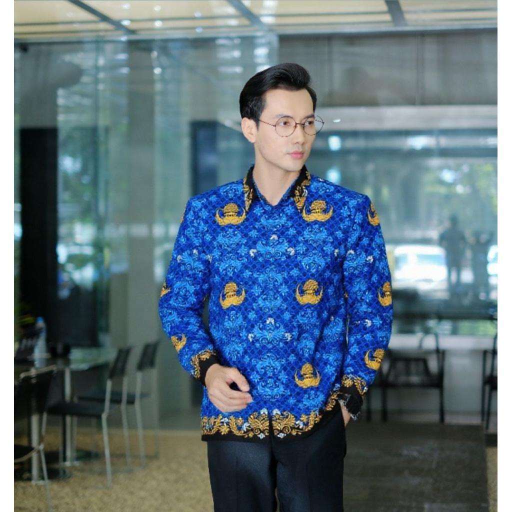 KEMEJA KATUN เสื้อเชิ้ตผ้าบาติก Korpri รุ่นล่าสุด 2025 Pns Asn P3k ปกสีดําซับในผ้าฝ้าย