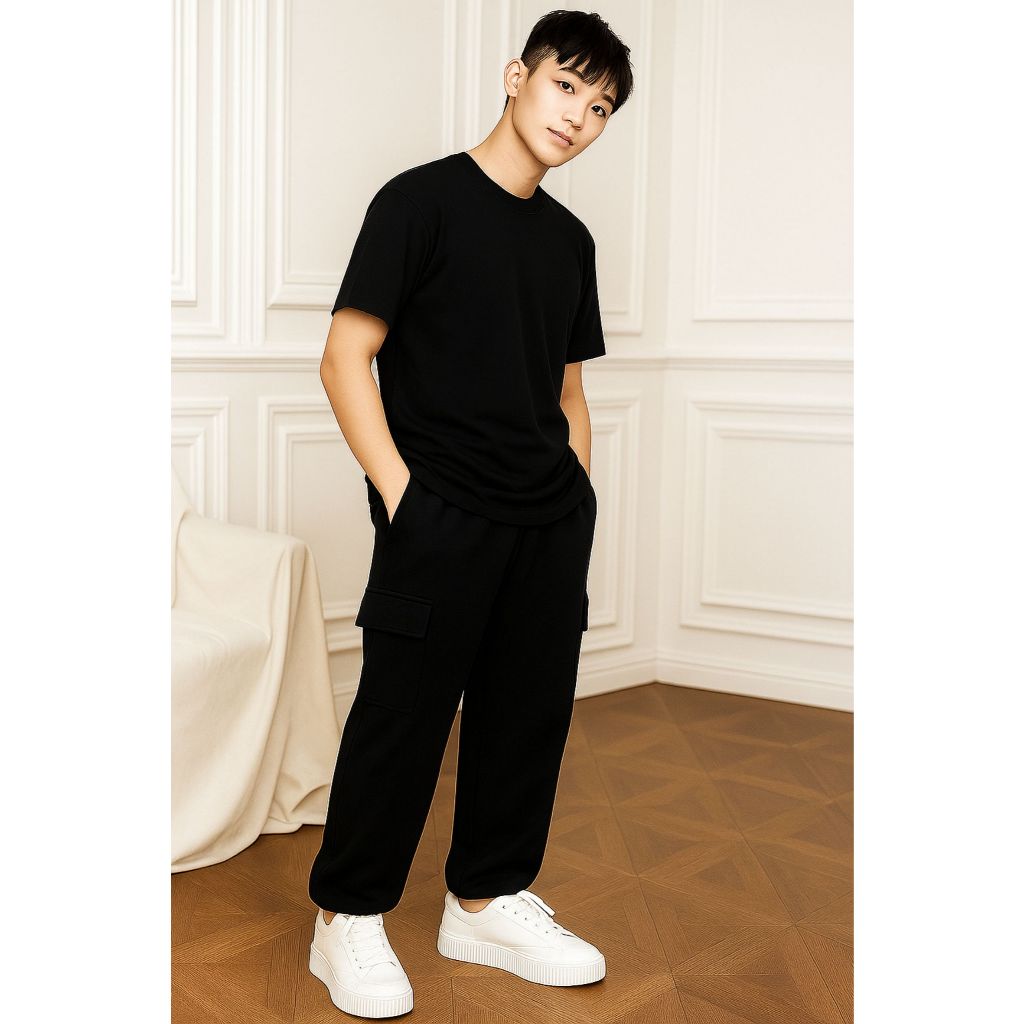 Loose Baggy Cargo BLACK Sweatpants Unisex Long Cargo Pants Premium Baggy Cargo Pants