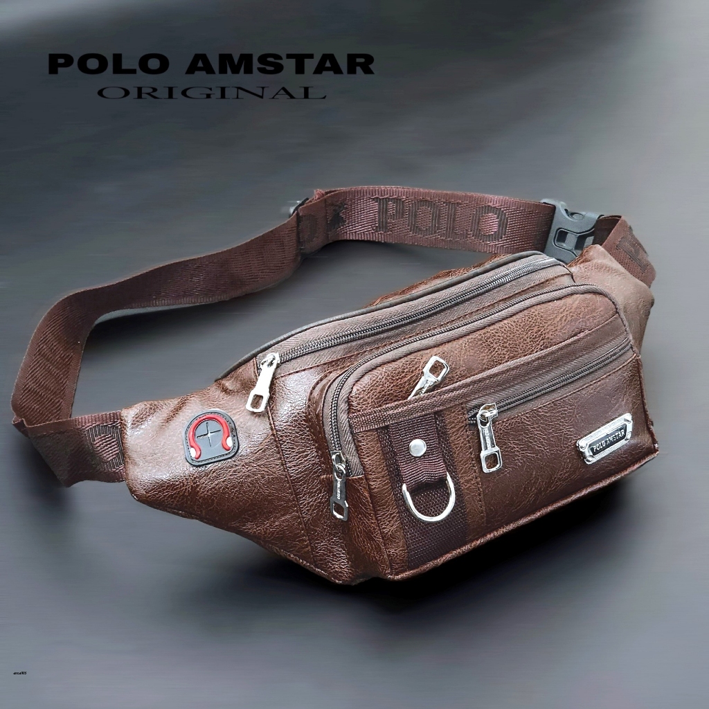 POLO AMSTAR Compact Waistbag Mens Casual Multifunction Leather Sling Bag กระเป๋าคาดเอวผู้ชาย