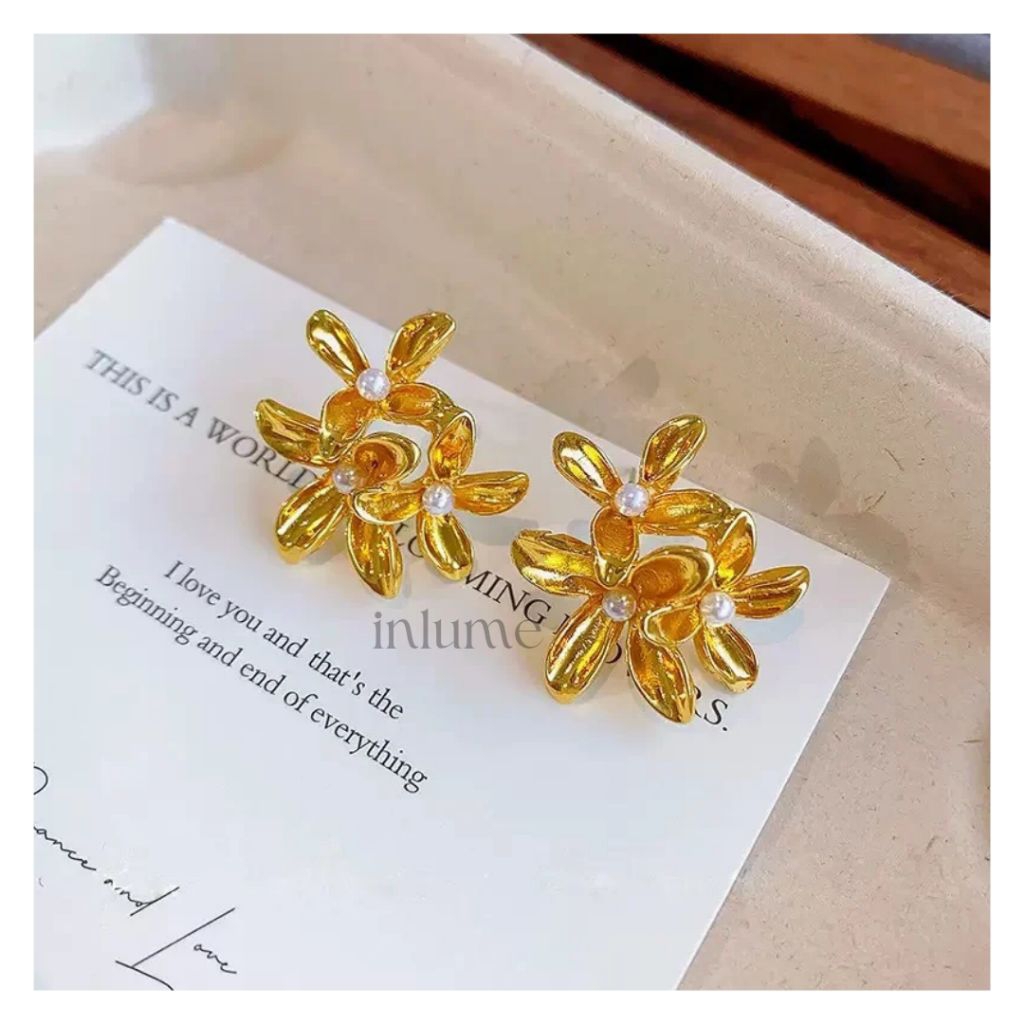 Inlume.id - TROPICAL EARRINGS - 2514 triple Flower Gold 3 Flower Gold EARRINGS