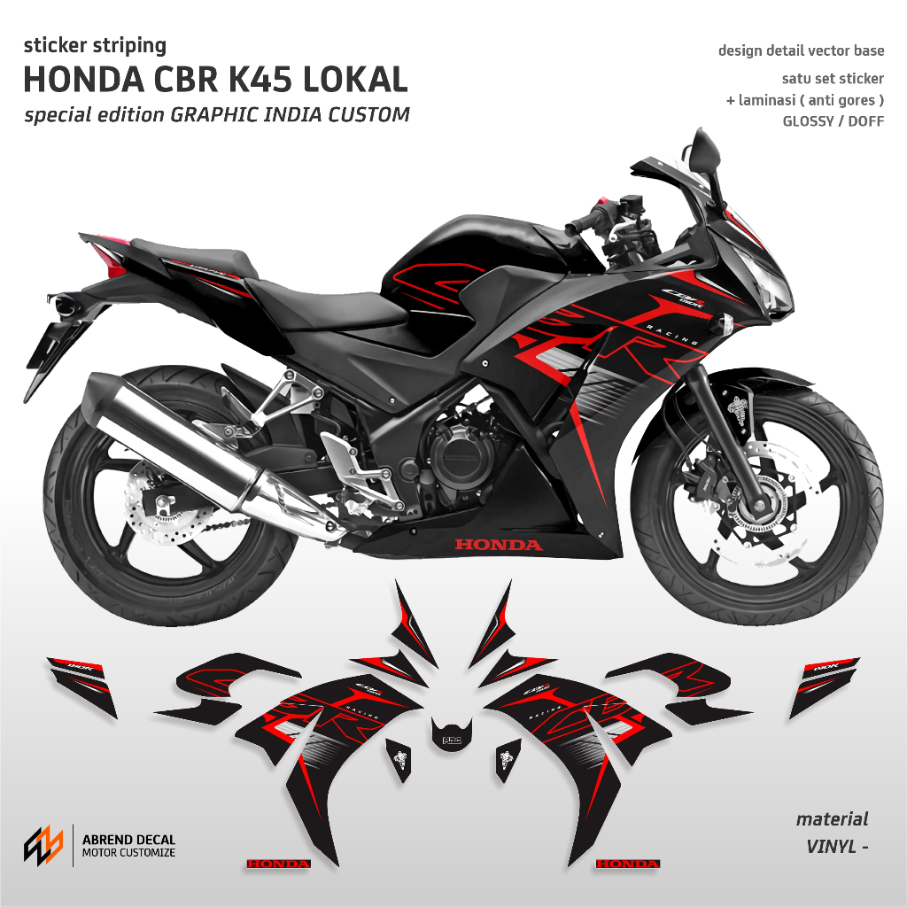 LOKAL ABREND DECAL STRIPING CBR 150R K45 ท้องถิ่น INDIA กราฟิกสติกเกอร์ไวนิลแบบพับได้ / ANTI-SCRATCH ราคา ถูกที่สุด ดีลบีเคเค