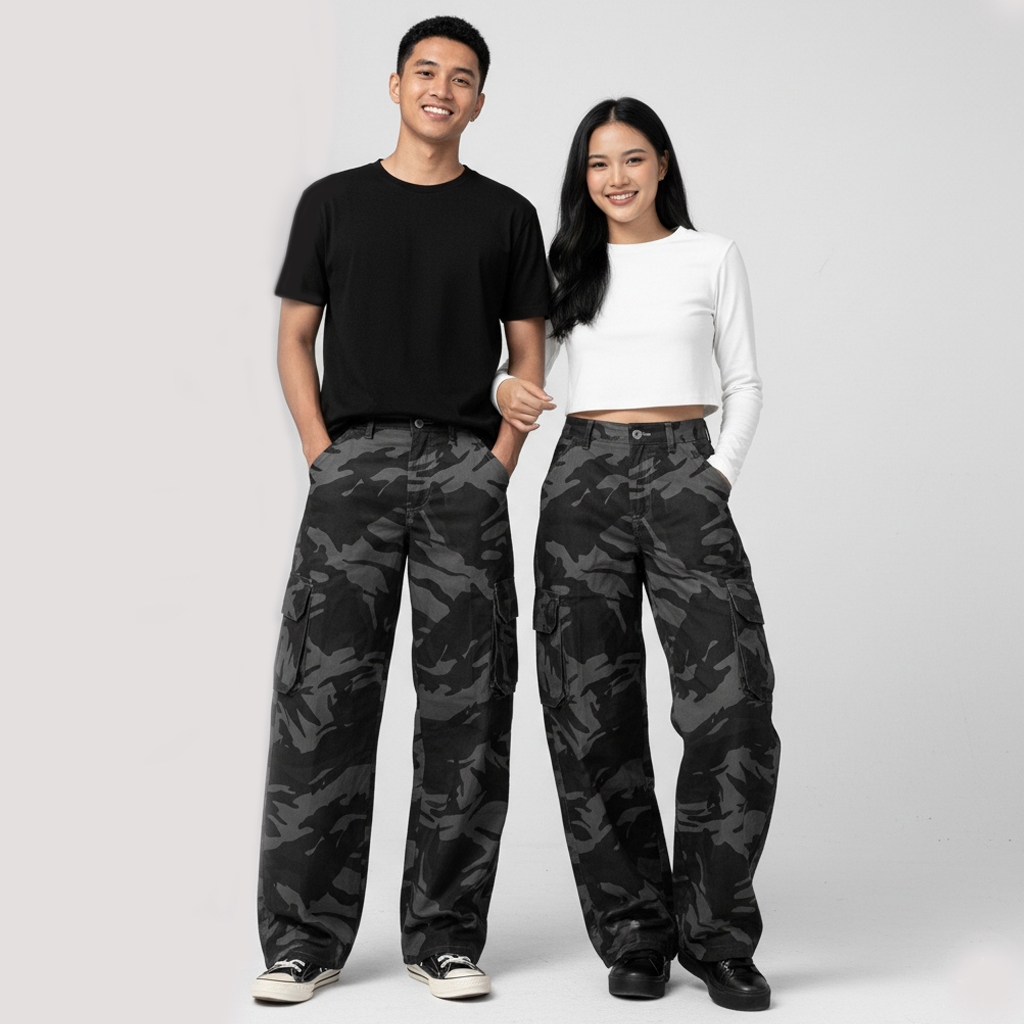 กางเกงคาร์โก้ลายพรางยาวสําหรับผู้ชายและผู้หญิง Camo Baggy Baggy กางเกงคาร์โก้ลายพราง UNISEX