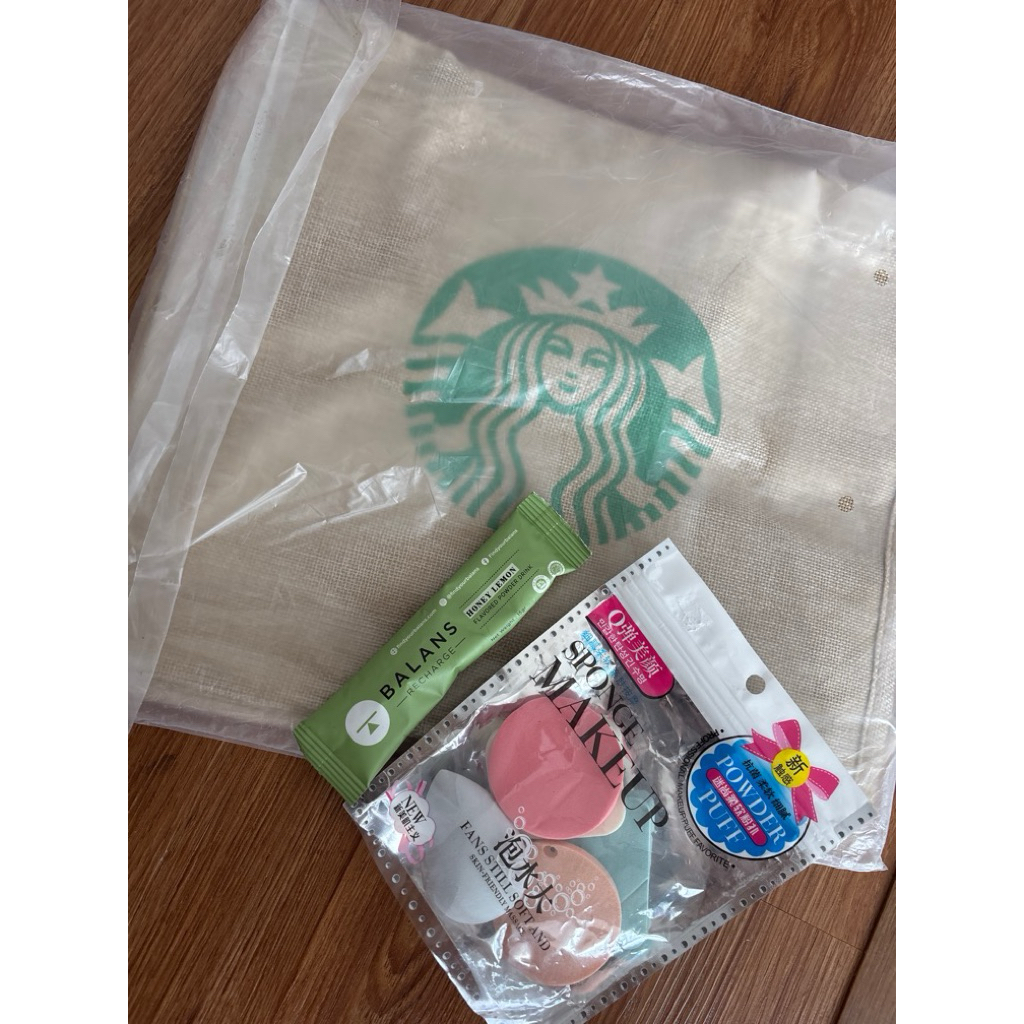 Totebag sbux ฟรีของขวัญ เครื่องดื่มคอลลาเจนและฟองน้ํา