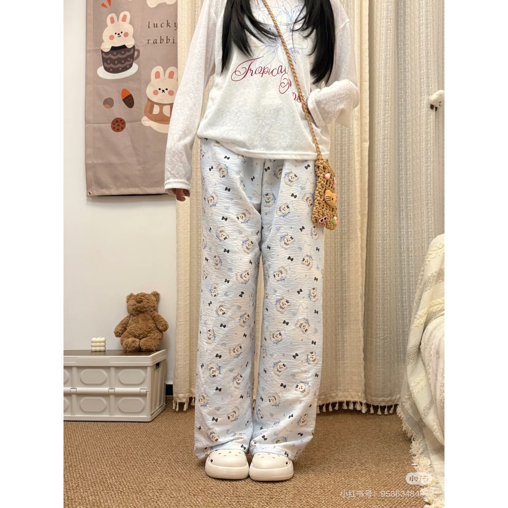 GRAKY กางเกงขายาวลําลองสําหรับสตรีลายการ์ตูนน่ารักทุกขนาด M - XXL ET9