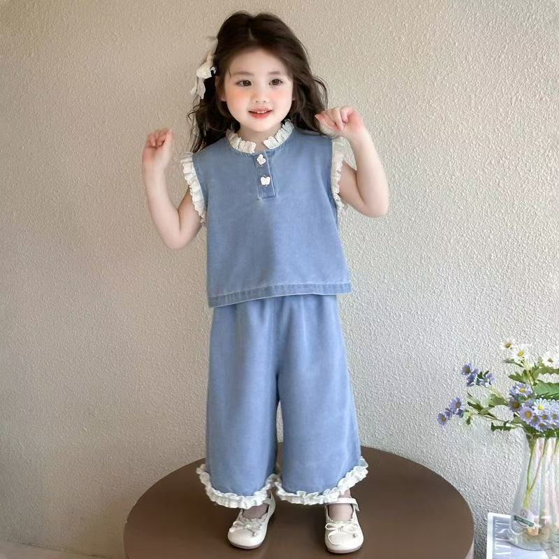 Duci - ชุดเด็กผู้หญิงลายลูกไม้น่ารัก วัสดุเสื้อยืดลายยีนส์ bw121