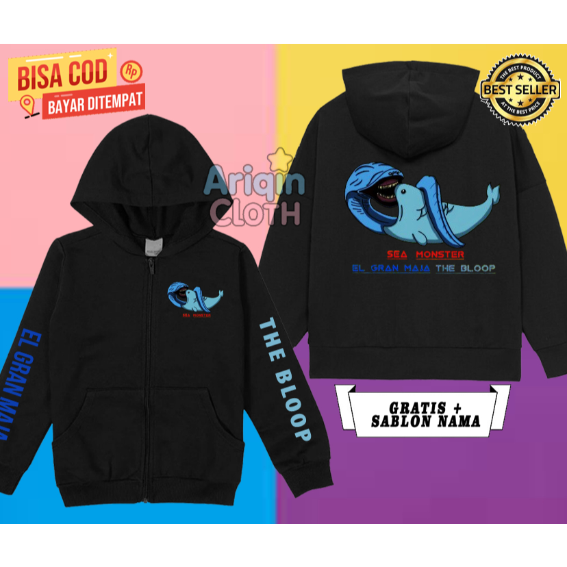 เสื้อแจ็คเก็ตเด็กมีฮู้ดซิป Sea monsters el grand maja vs the bloop