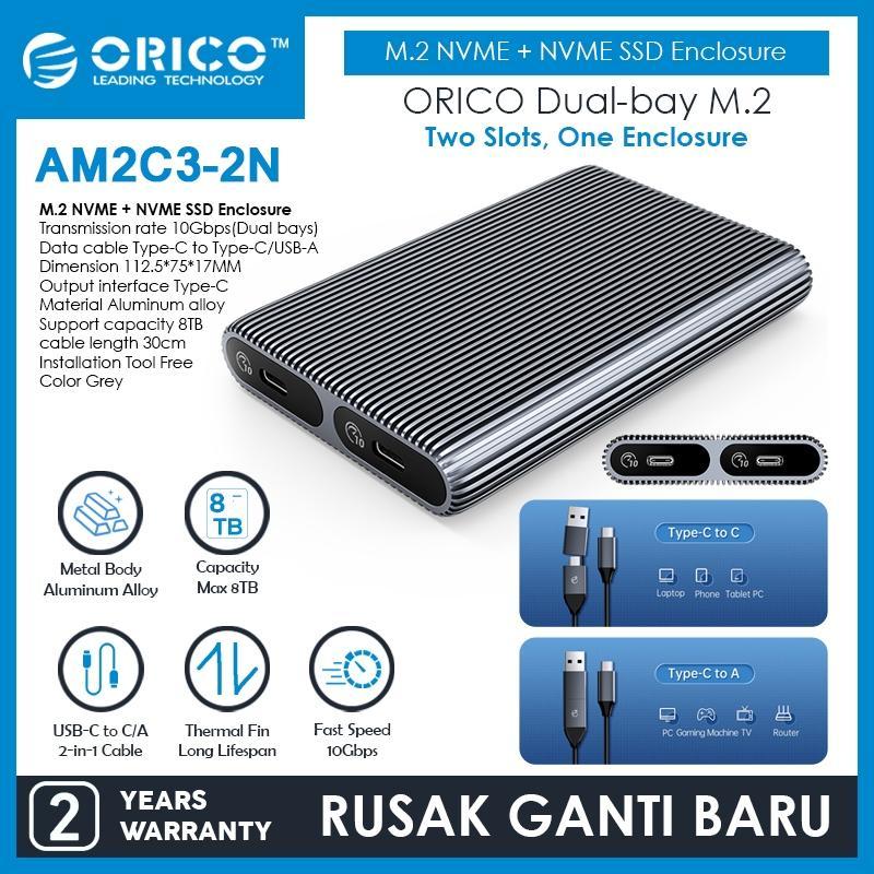 ORICO Dual-bay M.2 NVME + NVME SSD Enclosure - AM2C3-2N