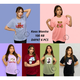 Baju Atasan Wanita 100 ribu dapat 6 Kaos Cewe Bahan Babyterry Slimfit Swag Girl Kekinian Tshirt Santai Perempuan