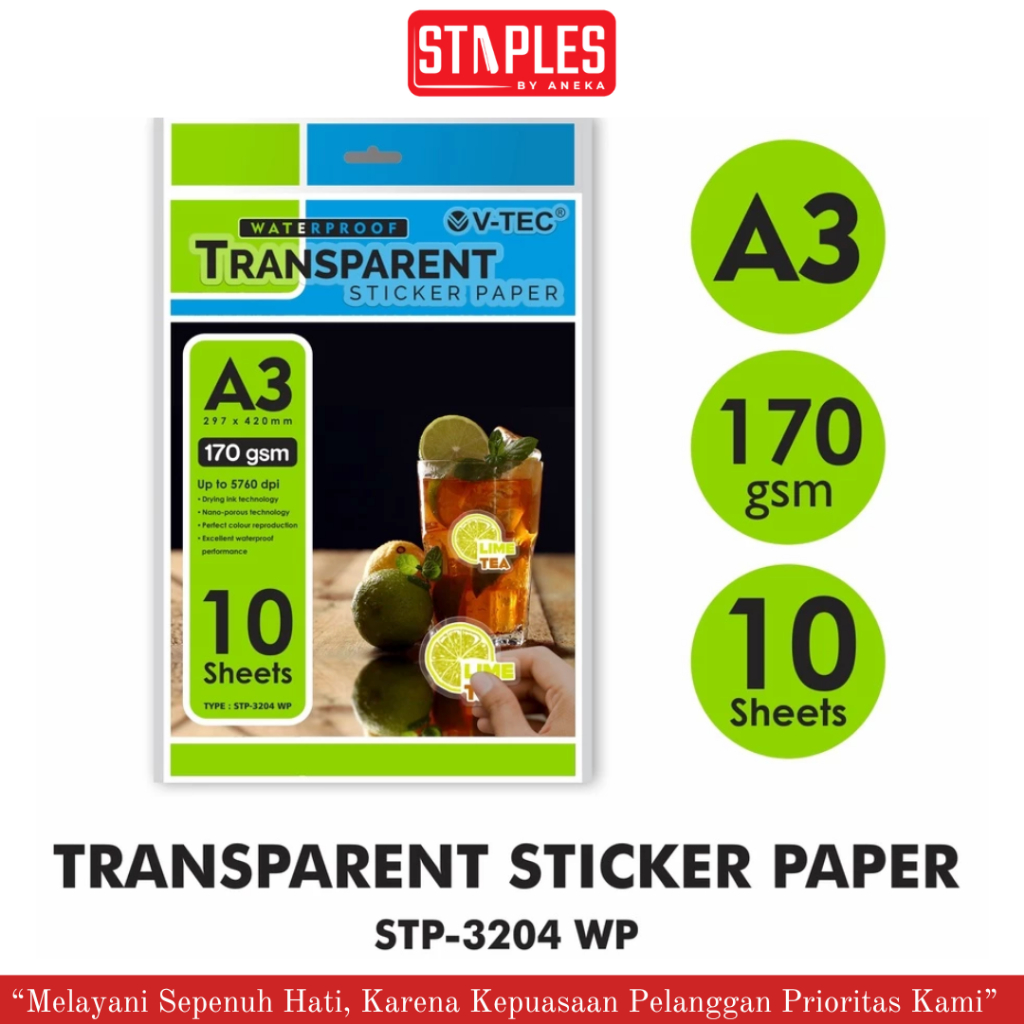 V-Tec สติกเกอร์โปร่งใสภาพ 170Gsm A3 / VTec สติกเกอร์ภาพถ่ายโปร่งใส A3 STP-3204 WP / สติ๊กเกอร์ Kerta