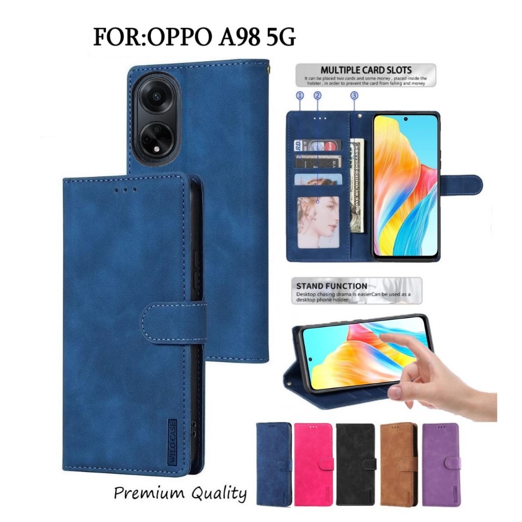 เคส Wilo คุณภาพระดับพรีเมียม Oppo A98 5G กระเป๋าสตางค์แบบพลิกสไตล์หรูหราพร้อมช่องเสียบการ์ด