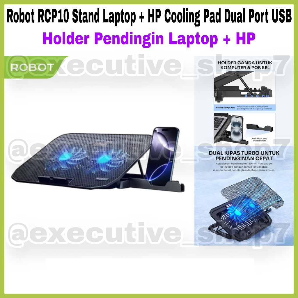 Robot RCP10 Laptop Stand + HP Cooling Pad Dual Port USB - Laptop + HP Cooling Holder