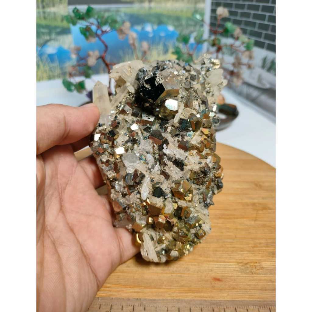 Natural Golden Cube Pyrite Cluster Nusantara คุณภาพสูงสุด (7)