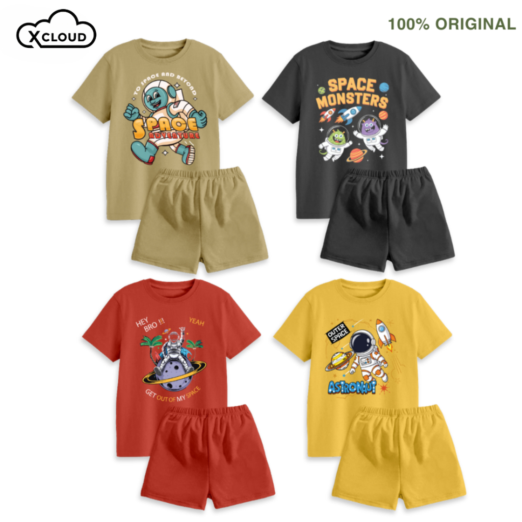 Xcloud Astronaut Series ชุดเสื้อยืดเด็กสําหรับ Boys & Girls เสื้อผ้าเด็กชุดลายอายุ 1 - 12 ปี