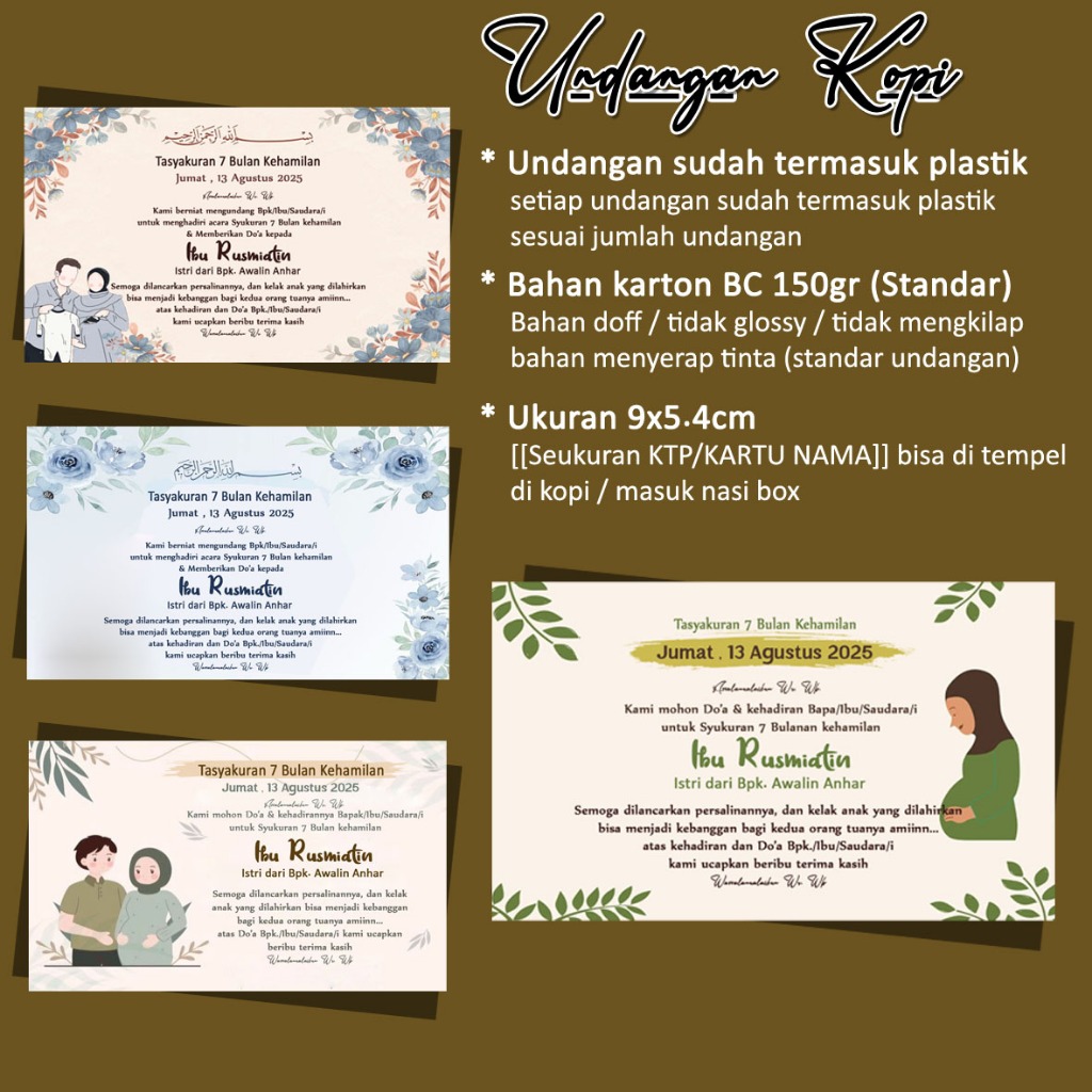 MINI PREGANCY INVITATION [[9x5.4 BC CARDBOARD ฟรีพลาสติก]] WALIMATUL HAMLI INVITATION || 7-MONTH, 4-