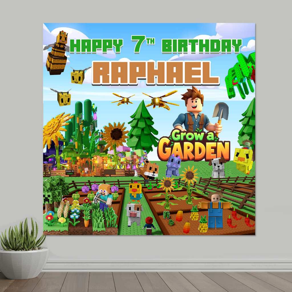 Ro Blox Grow a Garden ฉากหลังแบนเนอร์ Flexi วันเกิด / วันเกิดตกแต่งผนัง