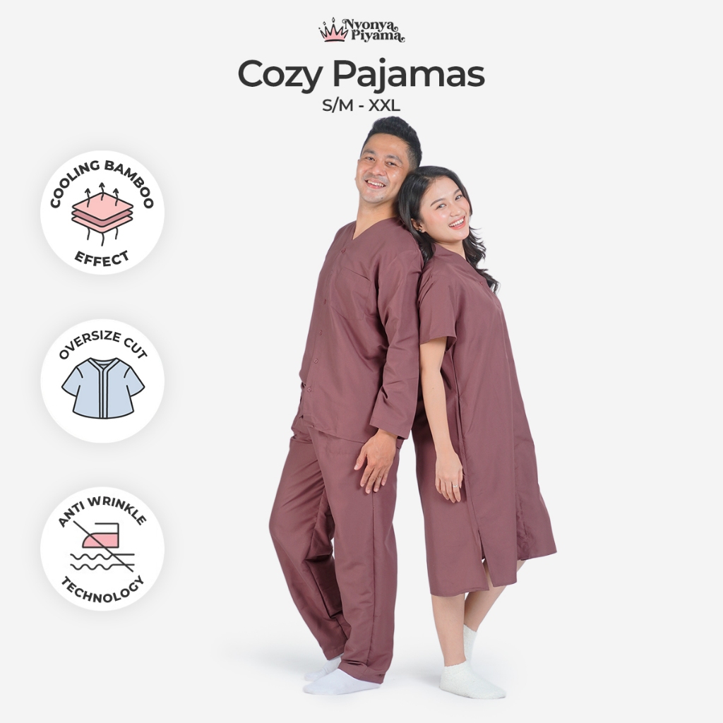 นาง ชุดนอน Cozy ขนาดใหญ่ Poly Bamboo สําหรับคู่รัก - Auburn