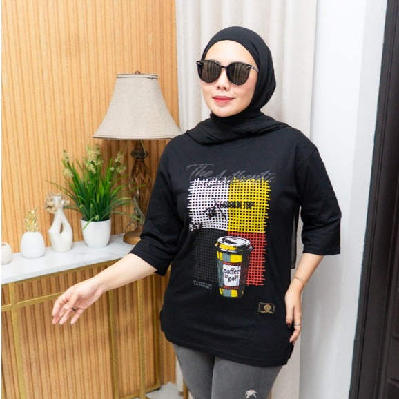 KATUN Viral เสื้อยืดผ้าฝ้ายขนาดใหญ่ Combed Womens Top T-Shirt - FST Oversize Coffee Womens Top T-Shi